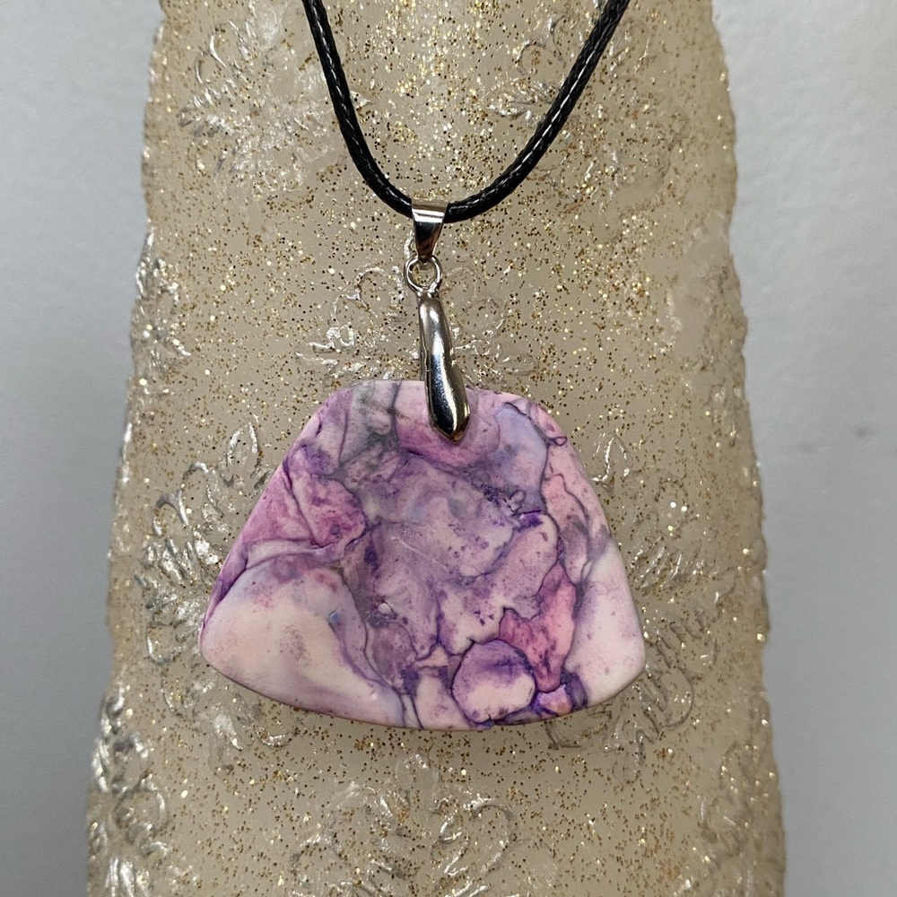 Handmade Purple and White Clay Necklace